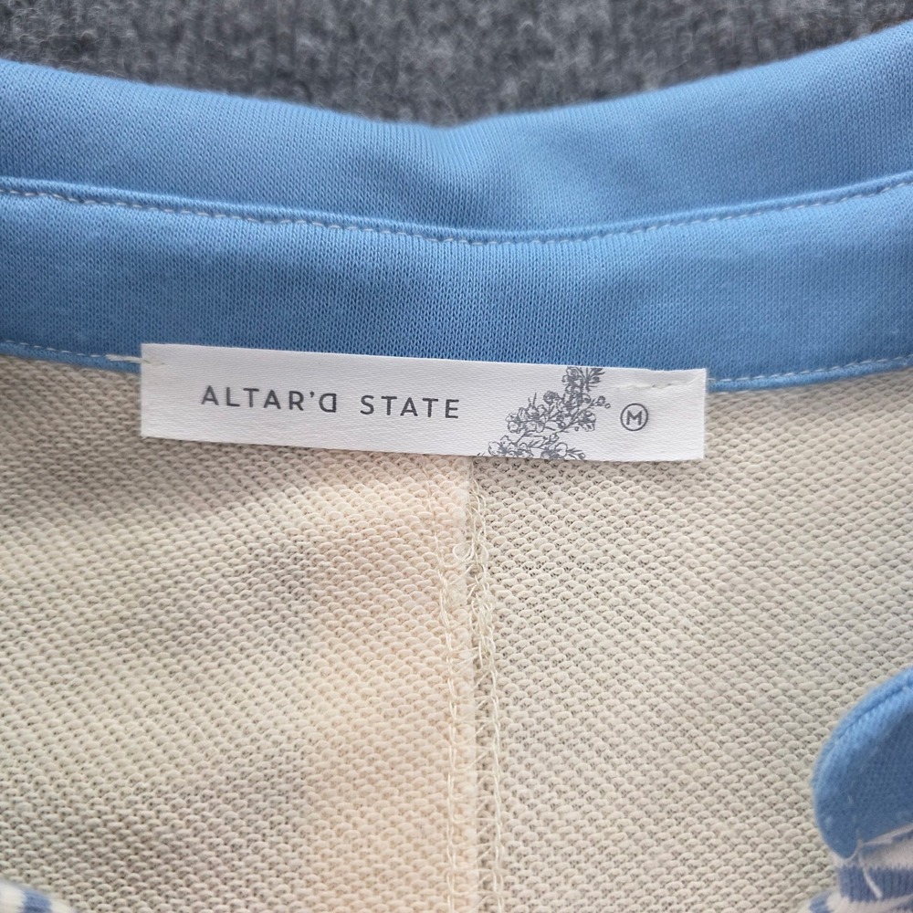 Altar'd State Polo Sweatshirt  Patchwork‎ Size M Cream Blue Women - Picture 6 of 9
